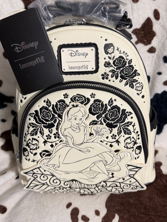 Loungefly Handbags - Loungefly Cream & Black Alice Floral Mini Backpack